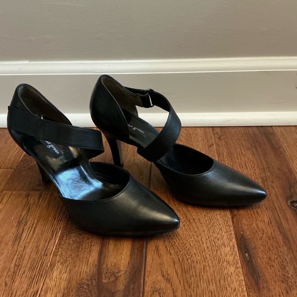 Paul Green Black Leather D'Orsay Point Toe Heel, Paul Green size 5, US size 7.5